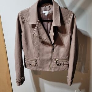 New York & Company Fuax Rose/mauve Jacket Side Zipper 2 Pockets And Sleeve/waist